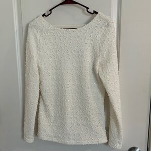 Jennifer Lopez White Textured  Knit | Size M | Subtle Sparkle